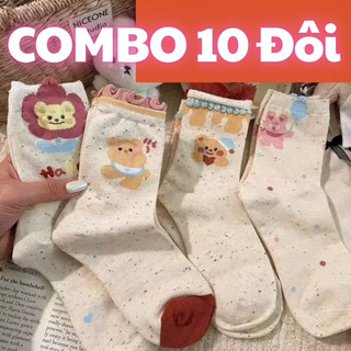 Set 10 đôi tất nữ cổ cao cotton hoạt hình dễ thương – vớ nữ cao cấp thoáng khí, mềm mịn, bền đẹp hàng ngày
