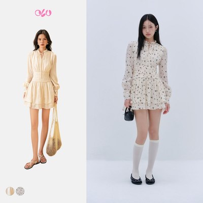 Đầm hoa OLV tay dài bồng xòe tiểu thư chất vải voan mềm mịn thoáng mát Serafina Dress nhiều màu