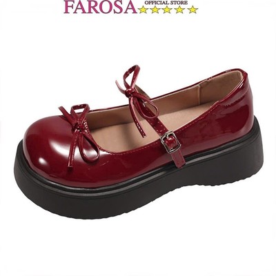 Giày Oxford Nữ đính nơ FAROSA giày Da Nữ Đế 5 Phân Phong Cách Nhật Bản Da bóng cực hót trend