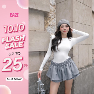 Cazi Faye Venus Skirt - Chân váy xòe bèo gấu đính nơ