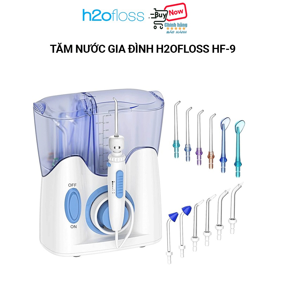 Máy tăm nước gia đình H2OFLOSS HF-9 kèm 12 đầu tăm xoay 360 độ phiên bản cao cấp - Bảo hành 12 tháng