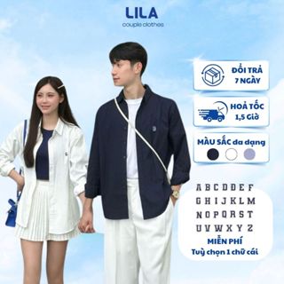 Áo sơ mi kẻ sọc LILA sơ mi đôi thêu logo tên người yêu vải Oxford Premium form regular quà tặng bạn trai bạn gái ý nghĩa