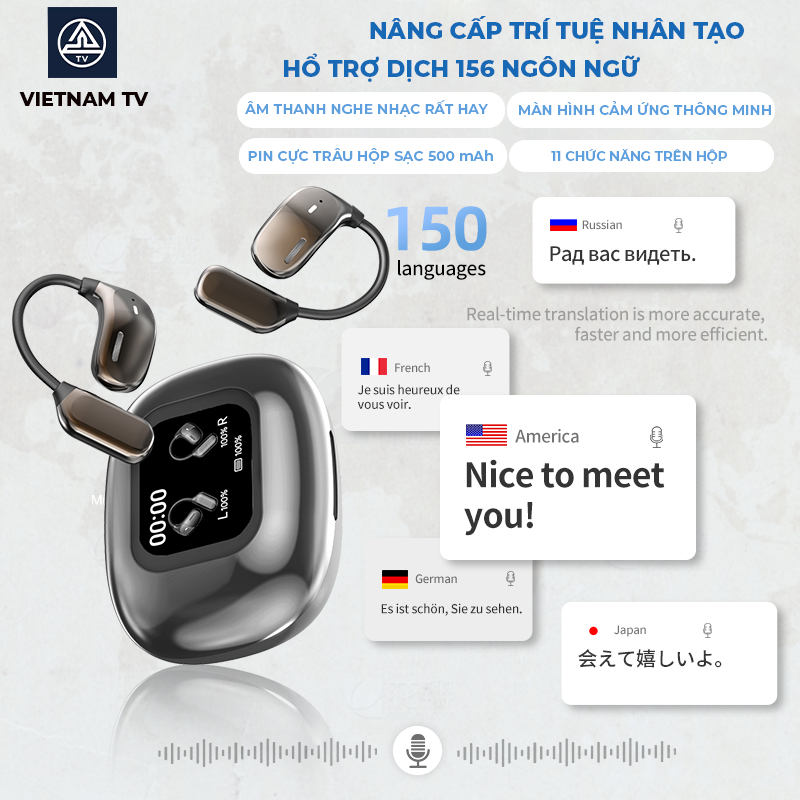 Tai Nghe Phiên Dịch Cao Cấp Bluetooth TV JM16 Màn hình cảm ứng LED Phiên Dịch AI Dịch Thông Minh âm thanh nổi HiFi | BigBuy360 - bigbuy360.vn