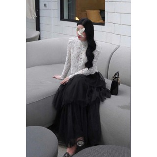   NEW  Áo kiểu cao cổ thiết kế dài tay cúc ngọc phối ren thời trang Hàn Quốc sang chảnh tiểu thư AN HY AH359 