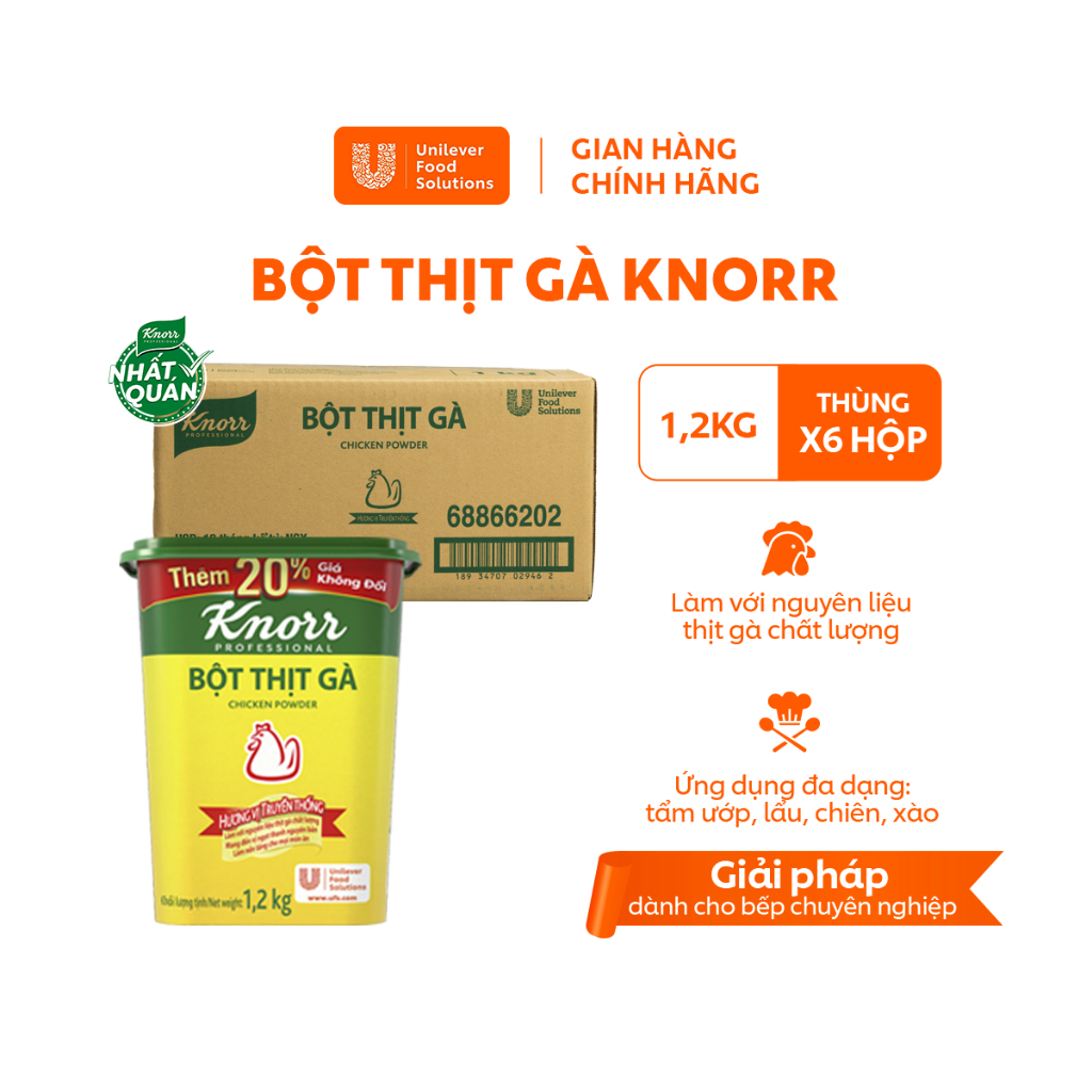   TĂNG 200G - GIÁ KHÔNG ĐỔI  Thùng 6 Hộp Bột Thịt Gà Knorr Professional 1.2kg - Chuyên Dùng Cho Nấu Ăn 