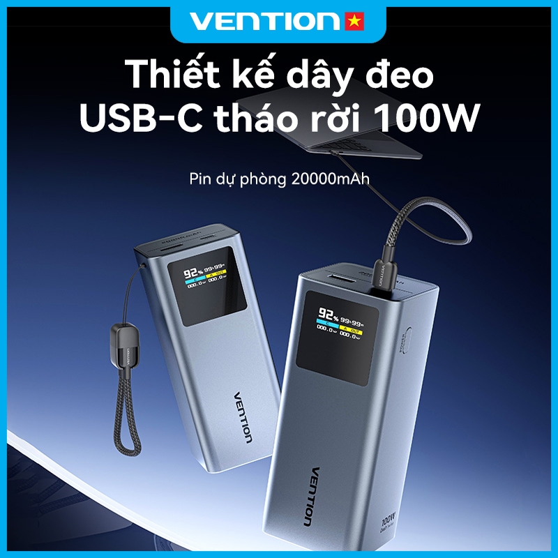 Pin Sạc Dự Phòng 20000mAh 100W Vention PD3.0, Màn Hình TFT  Hiển Thị Thông Số, Có Sẵn Cáp USB-C | BigBuy360 - bigbuy360.vn