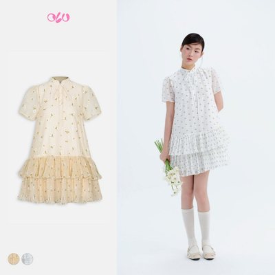 Đầm suông OLV hoa cổ trụ cột nơ thanh lịch dễ thương Sierra nhiều màu phù hợp đi làm đi chơi