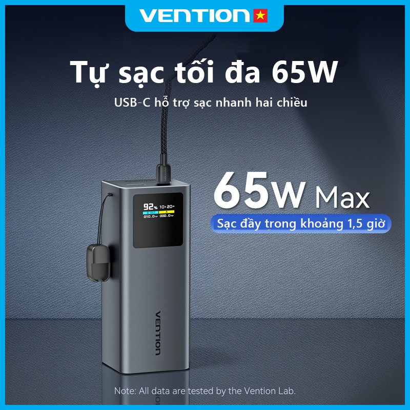 Pin Sạc Dự Phòng 20000mAh 100W Vention PD3.0, Màn Hình TFT  Hiển Thị Thông Số, Có Sẵn Cáp USB-C | BigBuy360 - bigbuy360.vn