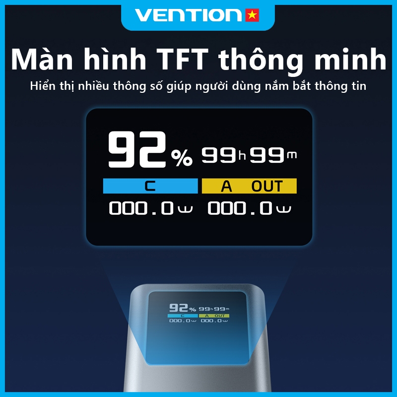 Pin Sạc Dự Phòng 20000mAh 100W Vention PD3.0, Màn Hình TFT  Hiển Thị Thông Số, Có Sẵn Cáp USB-C | BigBuy360 - bigbuy360.vn