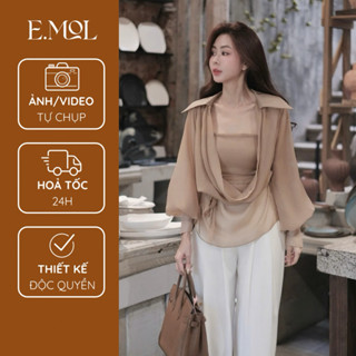 Áo TƠ cổ bẻ kèm quây có dây buộc eo E.MOL