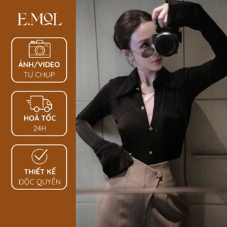 Áo sơ mi nhúng dài tay chất mềm mịn ống tay loe E.MOL