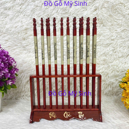Bộ Đũa Thờ 10 Đôi + Giá Đũa Gỗ Hương Hình Quạt. Trang Trí Bàn Thờ Gia Tiên Ban Thờ Thần Tài