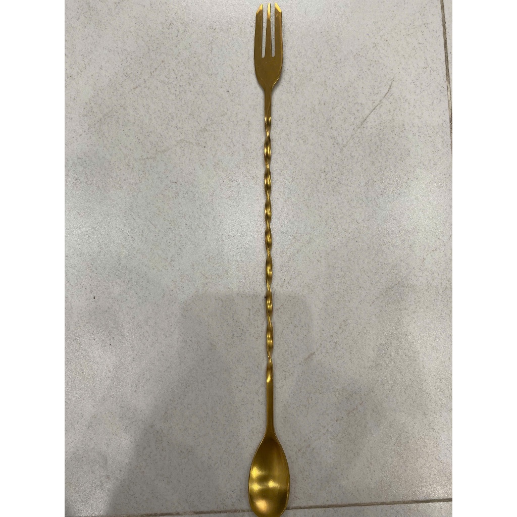 Thìa bar pha chế inox mạ vàng  bar spoon muỗng khuấy 2 đầu, thìa 2 đầu