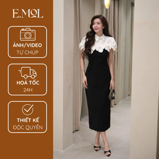 Đầm dài thiết kế cut out ngực kèm áo choàng rời E.MOL