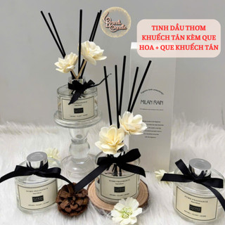   Tặng đế gỗ  Tinh dầu thơm phòng Milan Rain hũ màu trắng kèm que hoa khuếch tán 