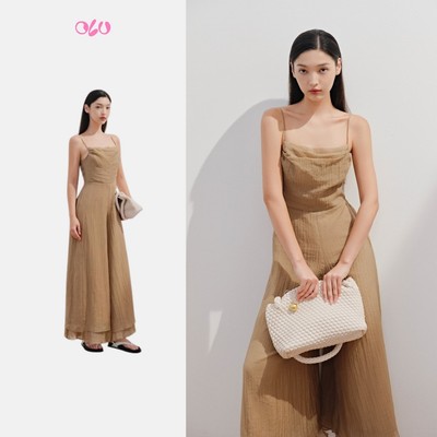 Jumpsuit OLV hai dây ống rộng cổ đổ thanh lịch trẻ trung Tamrie phù hợp đi chơi đi biển