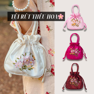 [Hoả tốc] Túi Rút Tay Nữ Thêu Hoa Đẹp, Túi Vải Lụa Cổ Điển Thời Trang Vintage, Phong Cách Tiểu Thư