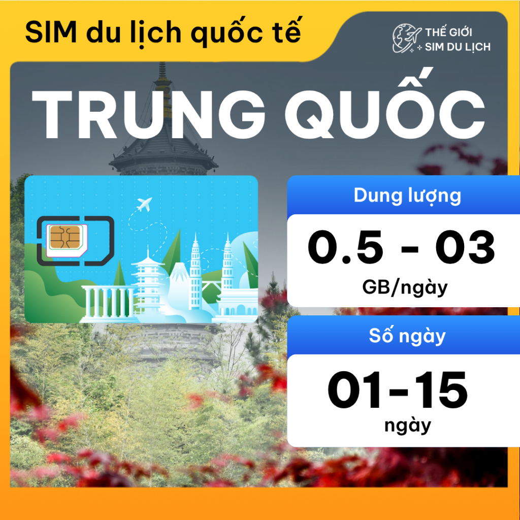 SIM Trung Quốc, sim du lịch Trung Quốc - data 4G/5G, 1-15 ngày - Không chặn M. XH