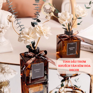   Tặng đế gỗ  Tinh dầu thơm phòng khuếch tán Milan Rain hũ màu nâu kèm hoa khô và que khuếch tán 