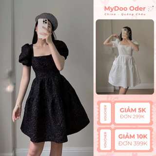  Váy Babydoll Tay Bồng Công Chúa Váy Cổ Vuông Hở Lưng Buộc Dây Phong Cách Vintage Sang Trọng Tiểu Thư 