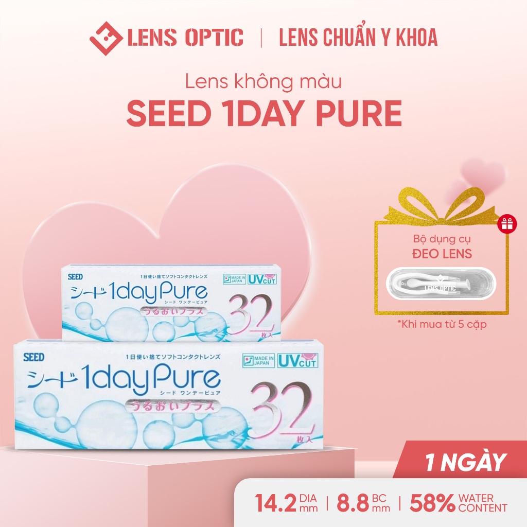 Lens 1 ngày SEED 1Day Pure, lens SEED trong suốt dưỡng ẩm, kính áp tròng y tế - Lens Optic