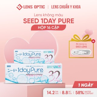 Hộp 16 cặp Lens 1 ngày SEED 1Day Pure trong suốt, lens cận cho mắt nhạy cảm, kính áp tròng độ ẩm cao