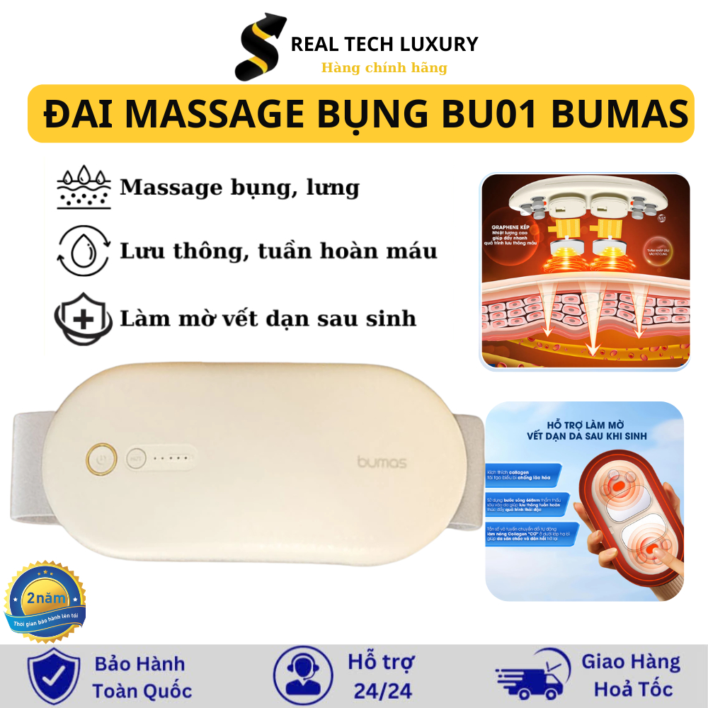 Đai Chườm Nóng, Máy Massage Giảm Đau Bụng Kinh BUMAS BU01 - Hỗ Trợ Chống Lão Hoá Da Sau Sinh - Quà T