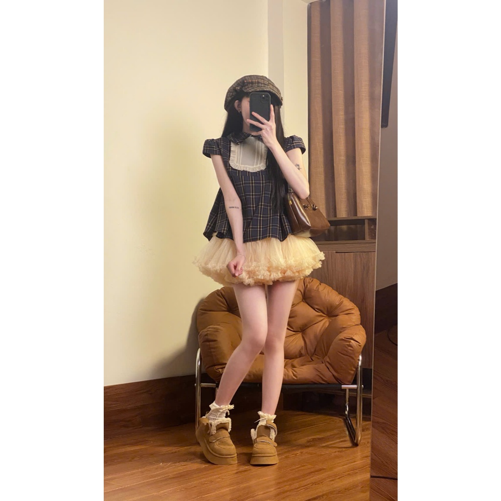 P256 - Chân váy tu tu 2 lớp voan tơ bồng nhún tầng xòe dáng ngắn lưng thun trendy 2025 | BigBuy360 - bigbuy360.vn