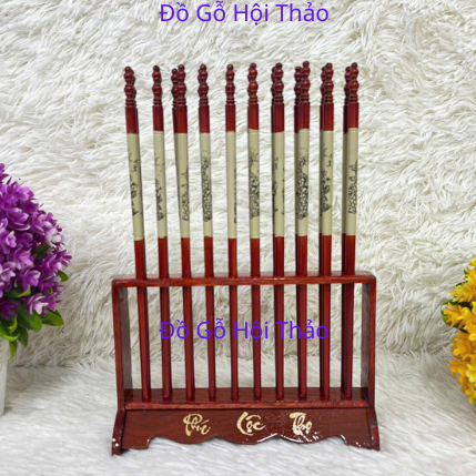 Bộ Đũa Thờ 10 Đôi + Giá Đũa Gỗ Hương Hình Quạt. Trang Trí Bàn Thờ Gia Tiên Ban Thờ Thần Tài