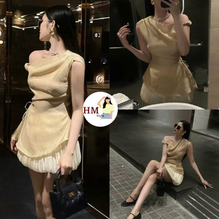  Set áo lệch vai xoắn tay rút eo phối chân váy bí bồng bềnh set bộ đồ nữ sang chảnh HB291 HMStyle 
