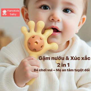 Gặm nướu Xúc xắc 2in1 cho bé sơ sinh – silicon cao cấp mềm mịn an toàn, giảm ngứa lợi, phát triển giác quan – Hanokids