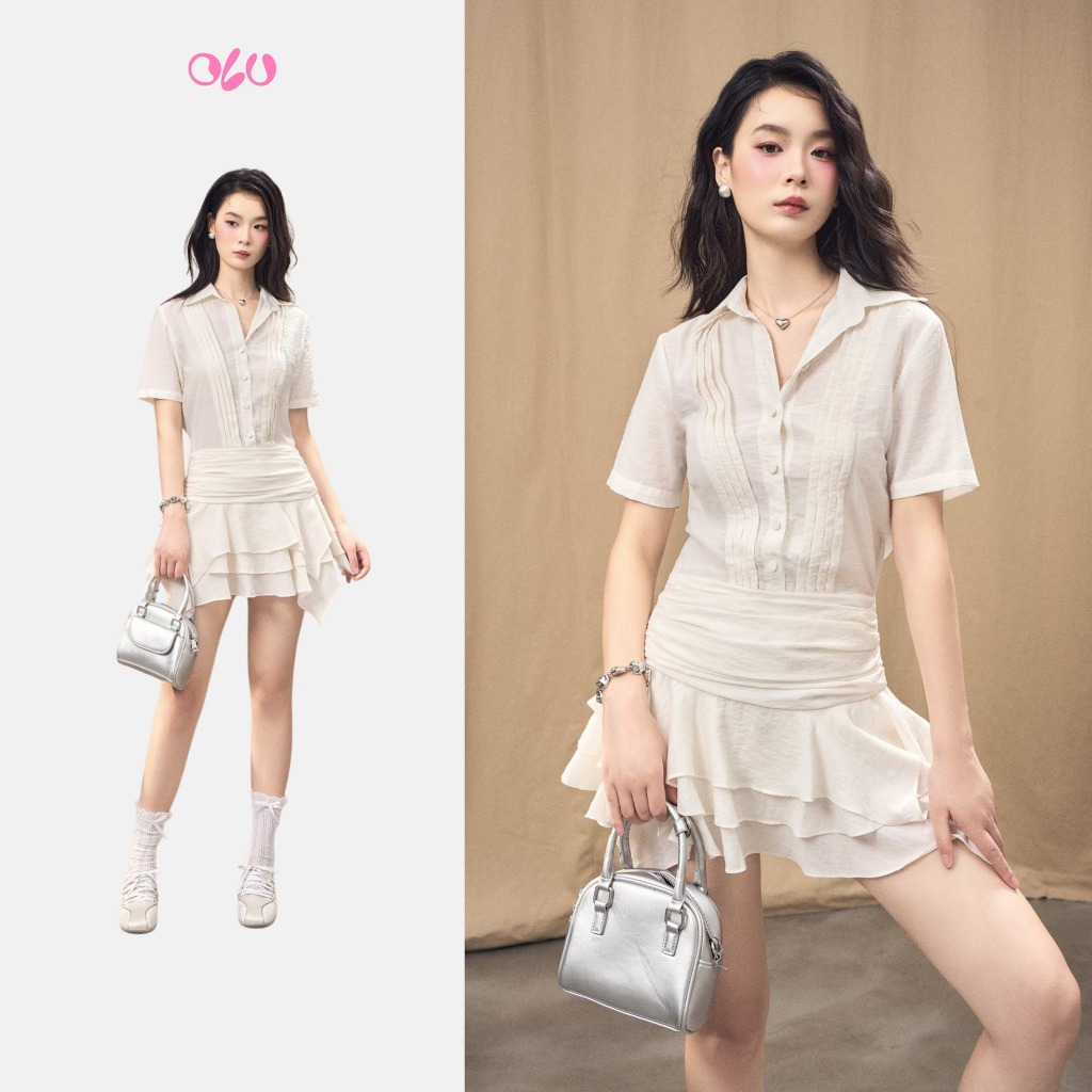 Đầm sơ mi ngắn phối bèo xòe năng động Josephine phù hợp đi chơi đi cà phê OLV