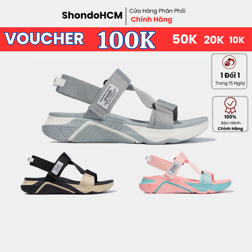 Giày Sandal Nam Nữ SHONDO F7 Racing Êm Nhẹ, Đi Học Đi Chơi đế cao 5cm be đen hồng xanh xám trắng