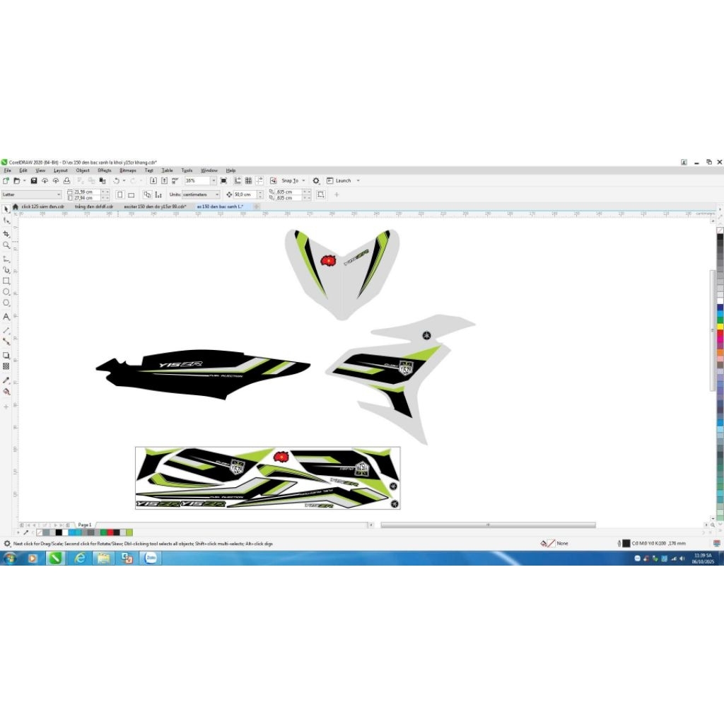 tem rời dán xe exciter 150 đen bạc xanh lá y15zr