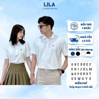 Áo polo đôi LILA thêu logo tên người yêu theo yêu cầu, vải cá sấu cotton cao cấp nhiều màu quà tặng sinh nhật nữ