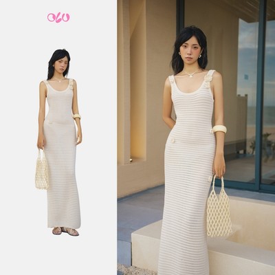 Đầm OLV maxi len dệt kim đính hoa quyến rũ năng động Raelynn phù hợp đi chơi đi biển mùa hè