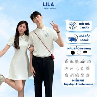 Áo Polo Trắng Thêu Hình LILA Áo Polo Nam Nữ Làm Quà Tặng Couple Vải Cotton Premium Co Giãn Thoáng Mát Không Nhăn