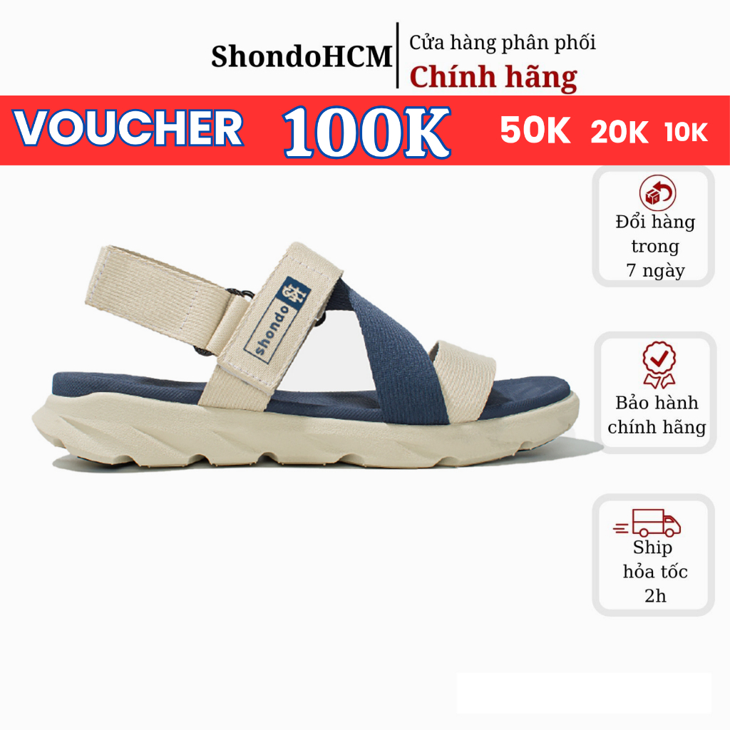 Sandal Nam Nữ Shondo F6 Thời Trang Cao Cấp Đế Bằng Dép Nam Nữ Xăng Đan Quai Dù Màu Be Phối Xanh navy