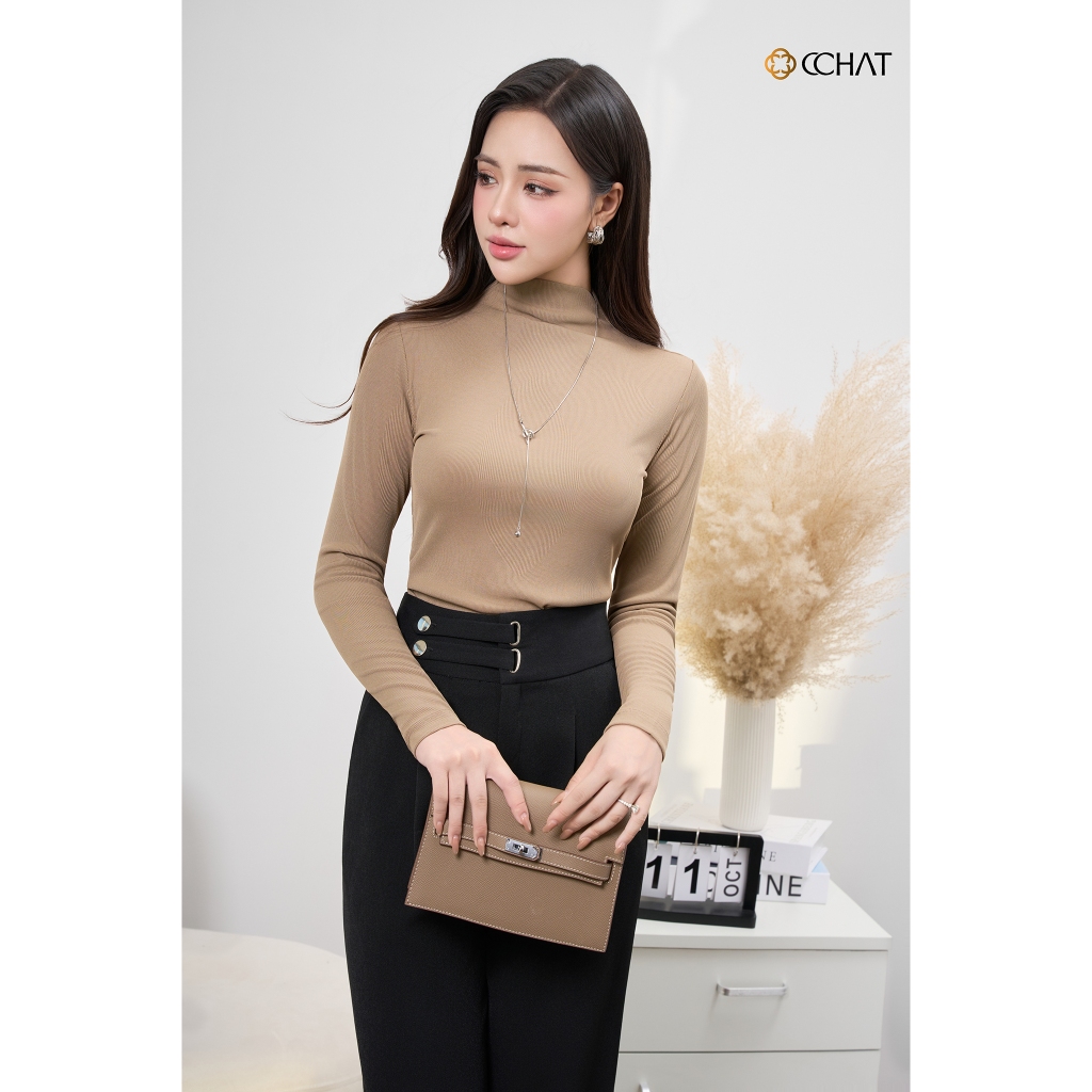 Áo Thun CCHAT Tay Dài Cổ Leo Dáng Ôm Body Chất Vải Cao Cấp Co Giãn Mềm Mịn 25TDC2015OB