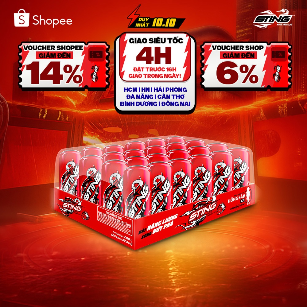 [Giao Siêu Tốc] Thùng 24 Lon Nước Tăng Lực Sting Dâu (320ml/lon)