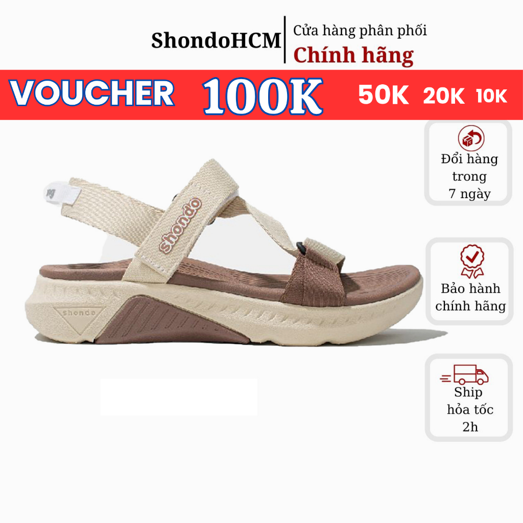 Giày Sandals Nam Nữ Shondo F7 Racing Đế Cao 5 Cm Dép Nam Xăng Đan Cao Cấp Be Phối Nâu F7R2595