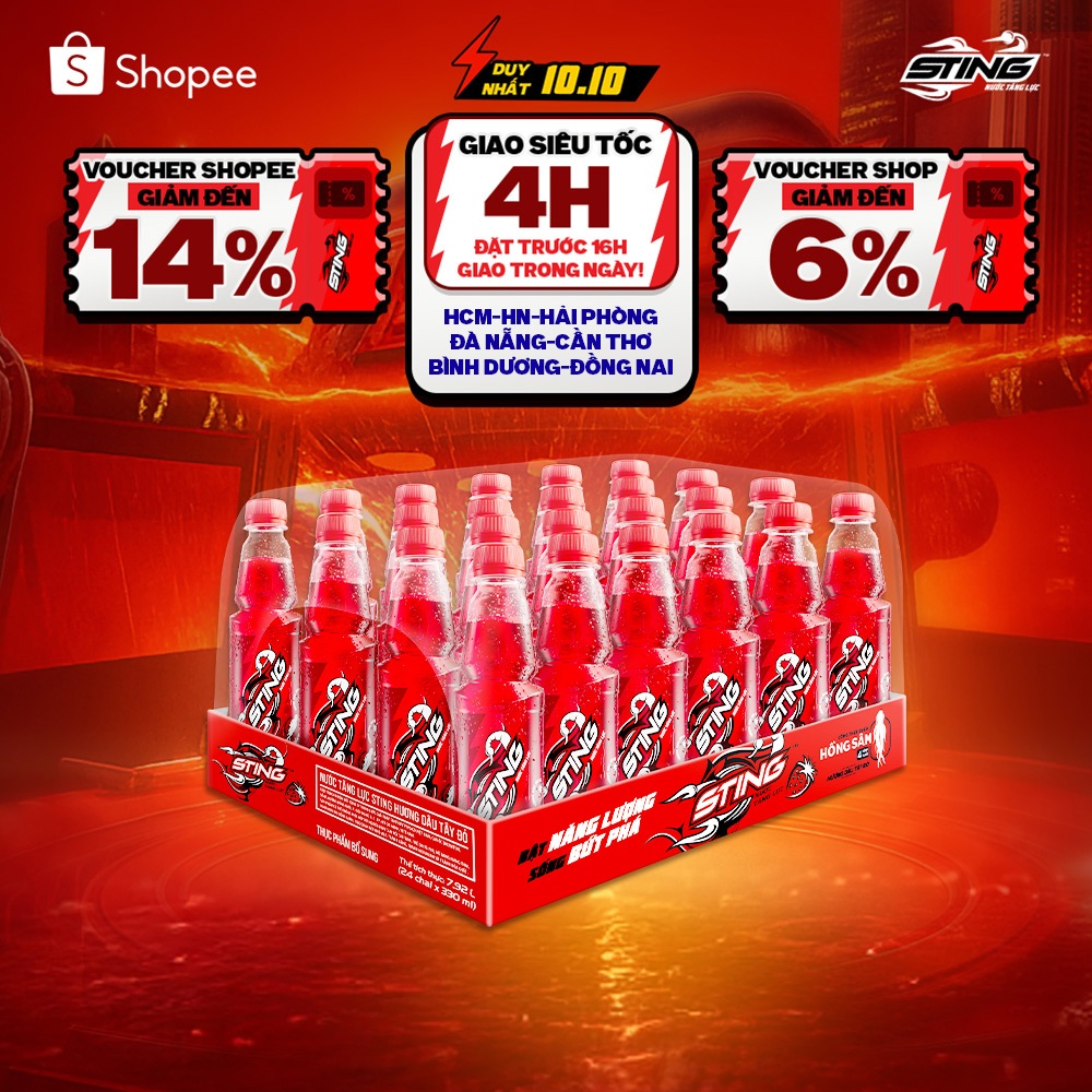 [Giao Siêu Tốc] Thùng 24 Chai Nước Tăng Lực Sting Dâu (330ml/chai)
