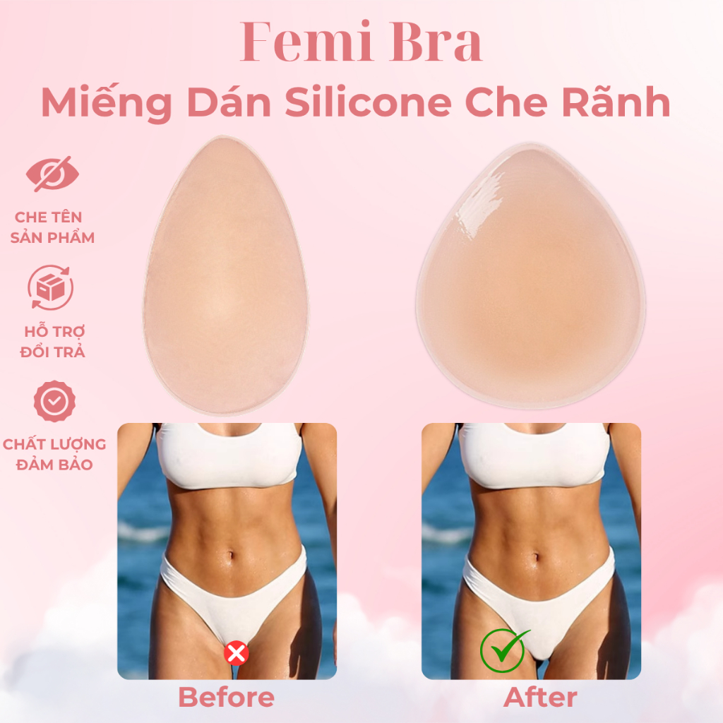  Miếng Dán Silicone Che Rãnh Vùng Kín Femi Bra MD03 - Che Quần Legging Bikini Quần Tập Gym Chống Lộ 