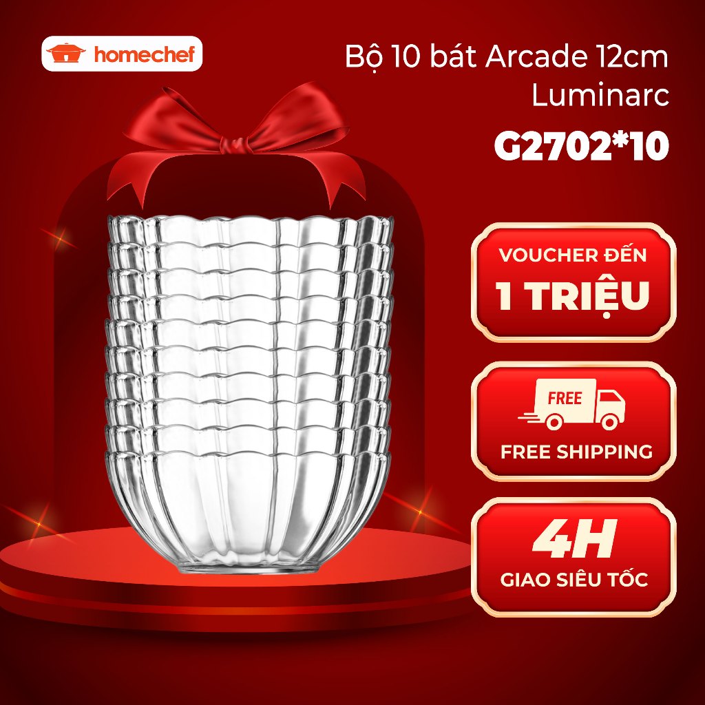 Bộ 10 bát (chén) thủy tinh Luminarc Arcade 12cm G2702*6/G2702*10