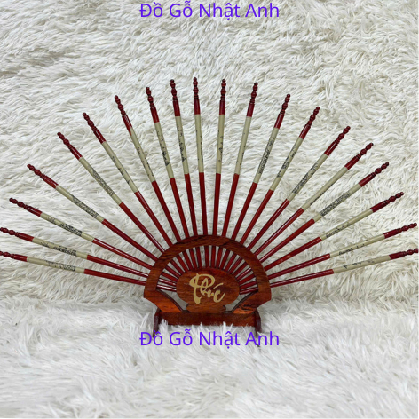 Bộ Đũa Thờ 10 Đôi + Giá Đũa Gỗ Hương Hình Quạt. Trang Trí Bàn Thờ Gia Tiên Ban Thờ Thần Tài
