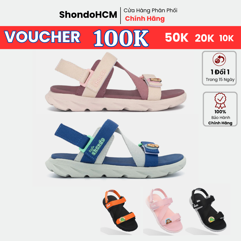 Giày Sandal Quai Dán Bé Trai Bé Gái Little Shondo 6 Tem Khủng Long Màu Đen Xám Li62211, Hồng Li67777