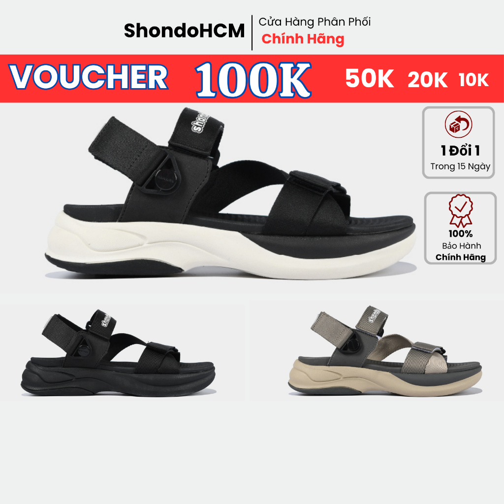 Giày Sandals SHONDO Nam Nữ F8B Êm, Thời Trang Thích Hợp Đi Làm, Đi Học Chơi đế cao 5.5cm 4 màu đen t