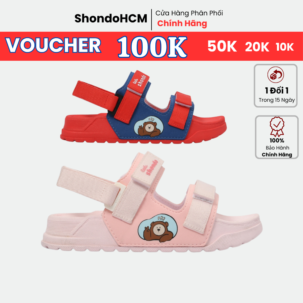 Giày Sandal SHONDO Bé Trai Bé Gái Quai Dán Thời Trang Siêu Nhẹ Đế Mềm, Êm nhẹ bền Đi Học Đi Chơi Màu