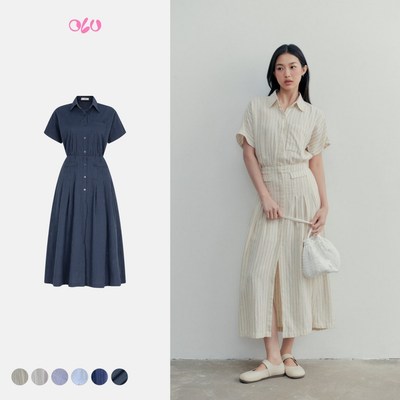 Đầm OLV kiểu sơ mi chiết eo chất cotton Stevie nhiều màu phù hợp đi làm đi học đi chơi