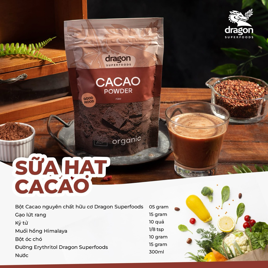 Bột cacao nguyên chất hữu cơ Dragon Superfoods- Cacao powder